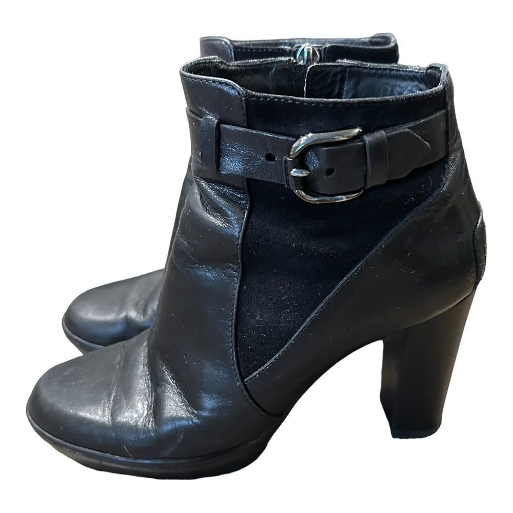 Tod's Womens Leather Suede Ankle Boots Black Buckle Block Heels Solid Shoes 38.5